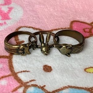Woodland Critters Vintage-like Triple Ring Set